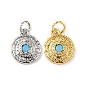 Rack Plating Brass Micro Pave Cubic Zirconia Pendants, with Jump Ring, Cadmium Free & Lead Free, Long-Lasting Plated, Flat Round