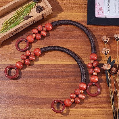 Wooden Bag Handles, with Wood Beads and Rope, for Handbag Replacement Accessories
