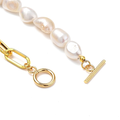 Colliers de perles de perles de keshi de perle baroque naturelle, avec des chaînes de trombones en fer et 304 fermoirs à bascule en acier inoxydable