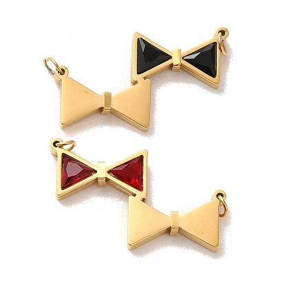 Glass Pendants, with Ion Plating(IP) Golden 304 Stainless Steel Findings, Bowknot Charms