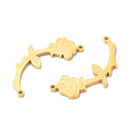 Ion Plating(IP) 316L Surgical Stainless Steel Connector Charms, Rose Flower Link, Textured, for Valentine's Day