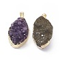 Natural Amethyst Druzy Pendants, with Rack Plating Brass Findings, Cadmium Free & Lead Free, Oval Links