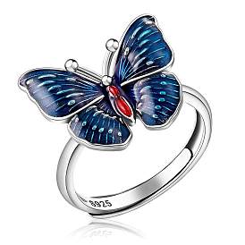 925 Sterling Silver Butterfly Adjustable Ring with Enamel, Exquisite Jewelry Gifts for Women