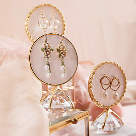 Resin Imitation Pearl Earring Displays, Iron with Plastic Diamond Shaped Base Jewelry Display Stand