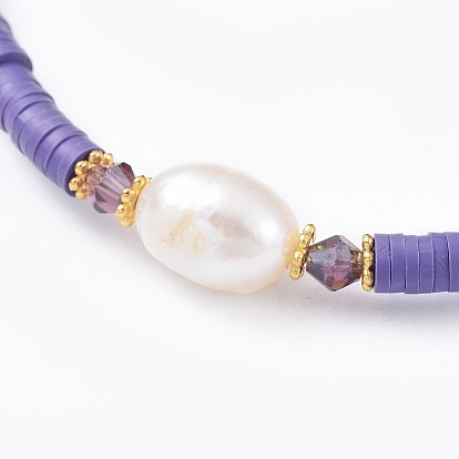 Colliers de perles de heishi en pâte polymère faits à la main, perles de verre, perles d'eau douce et 304 chaînes torsadées en acier inoxydable