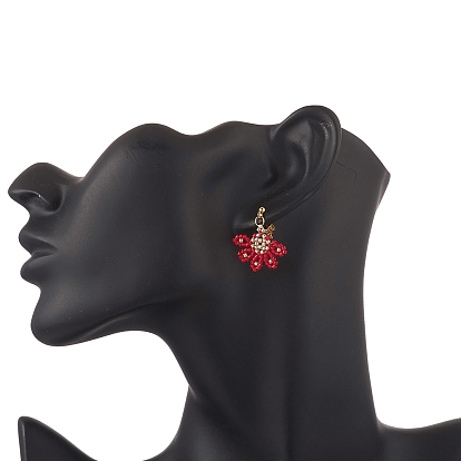 Glass Seed Braided Flower Dangle Stud Earrings, 304 Stainless Steel Jewelry for Women