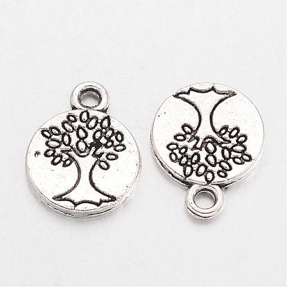 Tibetan Style Alloy Flat Round with Tree Charms, Cadmium Free & Lead Free, 14.8x11.5x1.5mm, Hole: 2mm, about 625pcs/500g