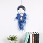 Retro Style Iron & Gemstone Pendant Hanging Decoration, Woven Net/Web with Feather Wall Hanging Wall Decor