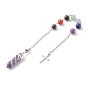 Natural Mixed Gemstone Pointed Dowsing Pendulums, with 304 Stainless Steel Chain and Gemstone Beads, Bullet, Stainless Steel Color