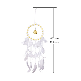 Woven Web/Net with Feather Pendant Decorations, with Glass Charm, for Home Hanging Decorations