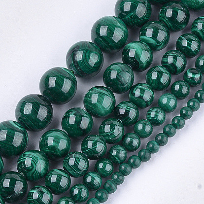 Natural Malachite Beads Strands, Grade A, Round