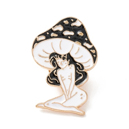 Mushroom Girl Enamel Pin, Cartoon Alloy Brooch for Backpack Clothes, Light Gold