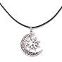 Tibetan Style Alloy Moon & Sun Pendant Necklace with Waxed Cords