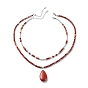 2 pcs 2 ensemble de colliers pendentif en forme de larme de jaspe rouge naturel, colliers empilables en perles d'hématite synthétique et de laiton pour femmes