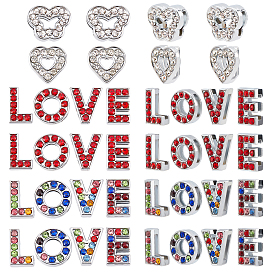 Nbeads 40Pcs 10 Style Alloy Rhinestone Slide Charms, Letter