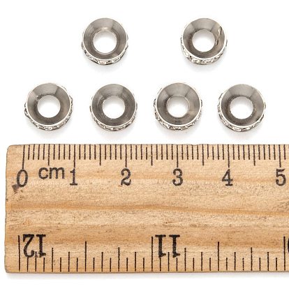 Séparateurs perles en verre avec strass en laiton, Grade a, rondelle, de couleur métal platine 