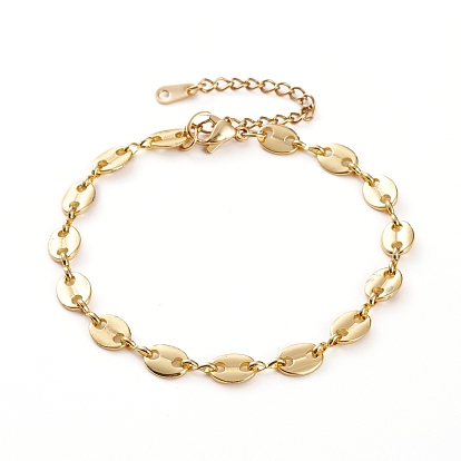 Brass Coffee Bean Chain Bracelets, with 304 Stainless Steel Lobster Claw Clasps