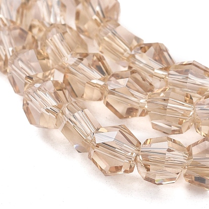 Electroplate Glass Beads Strands, Faceted, Hexagon