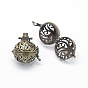 Brass Rack Plating Cage Pendants, For Chime Ball Pendant Necklaces Making, Lead Free & Cadmium Free, Round with Vine