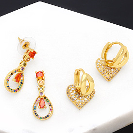 Colorful Zircon Waterdrop Earrings - Unique, Stylish, Heart-shaped Ear Jewelry.