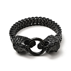 304 Stainless Steel Mesh Chain Bracelet with Lion Clasp for Men Women