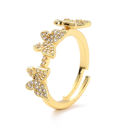 Anillo de dedo ajustable con circonita cúbica de mariposa para mujer, anillo de latón chapado en oro real 18k, sin plomo y cadmio