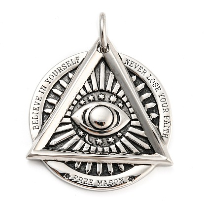 316 l pendentifs chirurgicaux en acier inoxydable, avec anneau de saut, oeil de la providence/charme de l'oeil qui voit tout