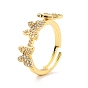 Anillo de dedo ajustable con circonita cúbica de mariposa para mujer, anillo de latón chapado en oro real 18k, sin plomo y cadmio