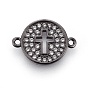Brass Micro Pave Cubic Zirconia Links, Flat Round with Cross
