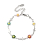 Pulsera de cadena con eslabones cruzados y flores esmaltadas, 304 joyas de acero inoxidable para mujer