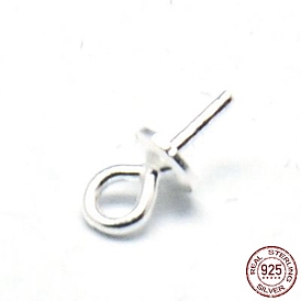925 Sterling Silver Pendant Bails, for Half Drilled Beads, 6.5x3mm, Hole: 1mm, Pin: 0.7mm