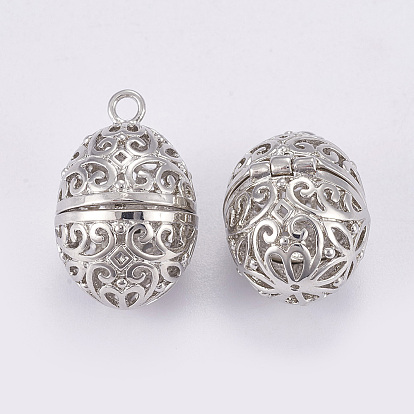 Brass Cage Pendants, For Chime Ball Pendant Necklaces Making, Oval, Filigree