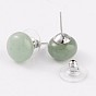 Gemstone Stud Earrings, with Platinum Tone Brass Findings, 21.5x12mm, Pin: 0.7mm