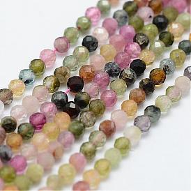 Tourmaline naturelles perles brins, ronde, facette