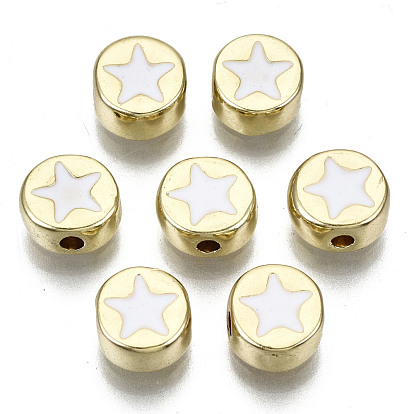 Des perles d'émail en alliage, sans cadmium et sans plomb, plat et circulaire avec étoile, or et de lumière