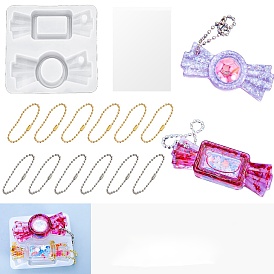 DIY Candy Pendant Shaker Silicone Molds Kit, Quicksand Molds, Resin Casting Molds, with Iron Ball Chains & Protective Sealing Film, for UV Resin, Epoxy Resin Jewelry Making