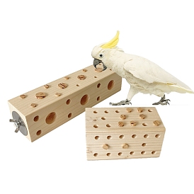 Wood Bird Block Chewing Toy, Wooden Parrot Teething Toy, Foraging Training Toys for Small Animals, Rectangle