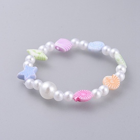 Enfants stretch bracelets, avec perle acrylique imitée et perles acryliques colorées