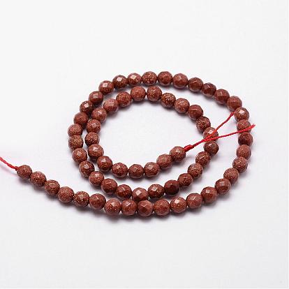 Synthetic Goldstone Beads Strands, Faceted, Round