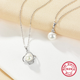 Rhodium Plated  925 Sterling Silver Pendant Necklaces for Women, with Pearl