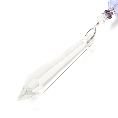 Amethyst Pendant Decoration, Hanging Suncatcher, with Stainless Steel Rings and Moon Alloy Frame, Bullet
