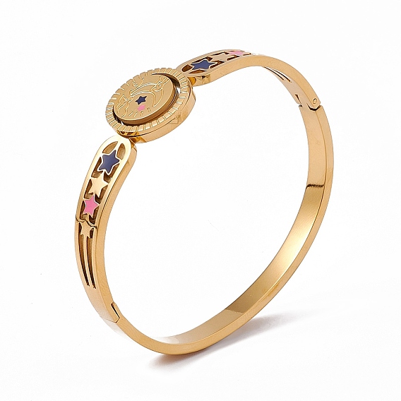 Bracelet jonc à charnière lune et étoile en émail coloré, placage ionique (ip) 304 bijoux en acier inoxydable pour femmes