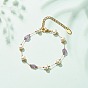 Natural Gemstone & Pearl Beaded Bracelet, Gold Plated Stainless Steel Jewelry for Women