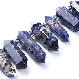 Natural Sodalite Beads Strands, Top Drilled Beads, with Glass Beads, Faceted, Double Terminated Point