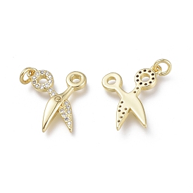 Brass Micro Pave Clear Cubic Zirconia Pendants, with Jump Rings, Long-Lasting Plated, Scissors
