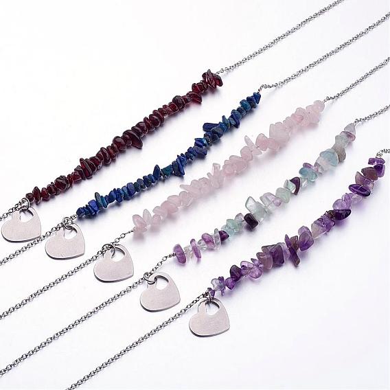 Gemstone Pendant Necklaces, with Stainless Steel Finding