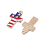American Flag Style Alloy Enamel Pendants, Light Gold, Cross with Star Charm