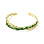 Green Cubic Zirconia Criss Cross Open Cuff Bangle, Rack Plating Brass Jewelry for Women, Cadmium Free & Lead Free & Nickle Free