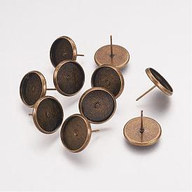 Monturas de aretes de bronce, plano y redondo, Bandeja: 12 mm, 14x0.8 mm