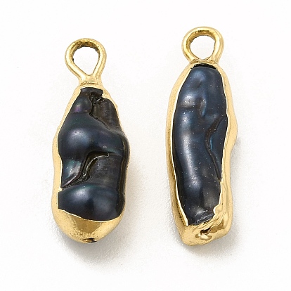 Colgantes de perlas keshi naturales barrocas, encantos de pepitas, con instrumentos de viento, negro